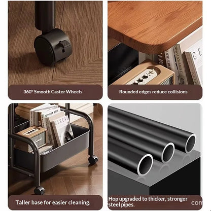 Two Tier Rolling  Bedside Nightstand Cabinet  with Storage Drawe,  Wheels, Small Space Table