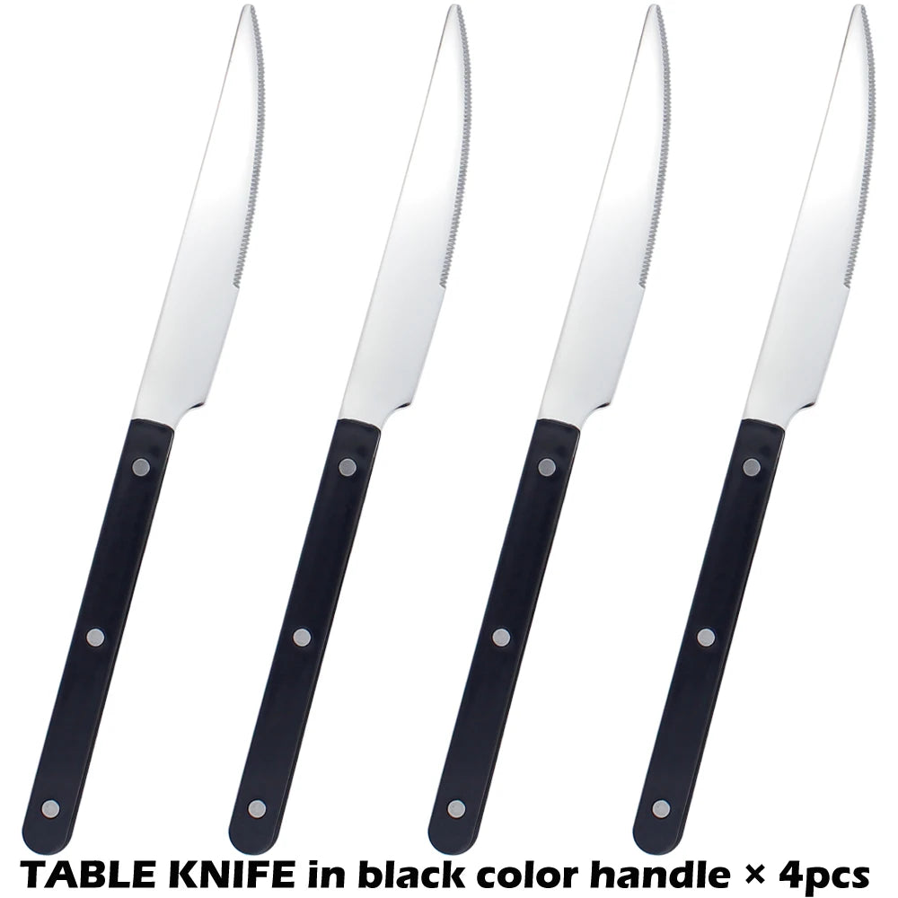 Fashionable Design Top Mirror Polishing Cutlery Sets of Stainless Steel 18/8(304) ABS Handle With Rivets Silverware Set For Kitchen and everday  serving