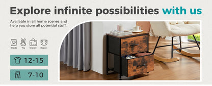 Bedside Nightstand  for Coffee,Tea. Table Storage  for Closet,  2 Fabric Drawers.