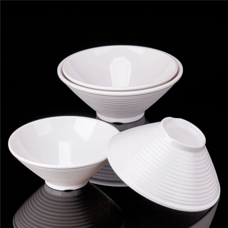 Japanese Hat Shape Bowls. White Melamine Large Ramen Rice Noodle/ Soup Bowl.