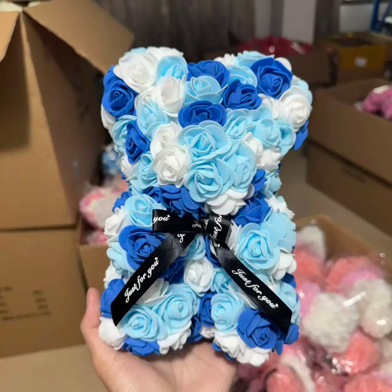 25cm Artificial Teddy Rose Flower Bear with Box.   Romantic Valentines Day Gift for Girlfriend,  Teen , Women Anniversary or Wedding Party