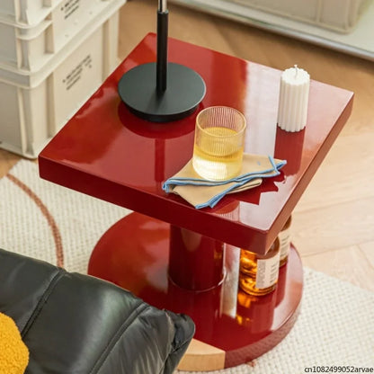 Creative Solid Wood Sofa Side Table, Red Coffee Table, Home Furniture