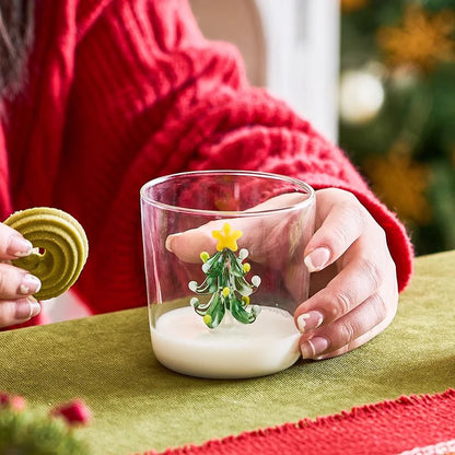 300ml Christmas 3D Glass Cup With Figurine Inside Stemless Glass For Wine Water Milk Goblet-drinking Glass Coffee Mug 1/2/4pcs