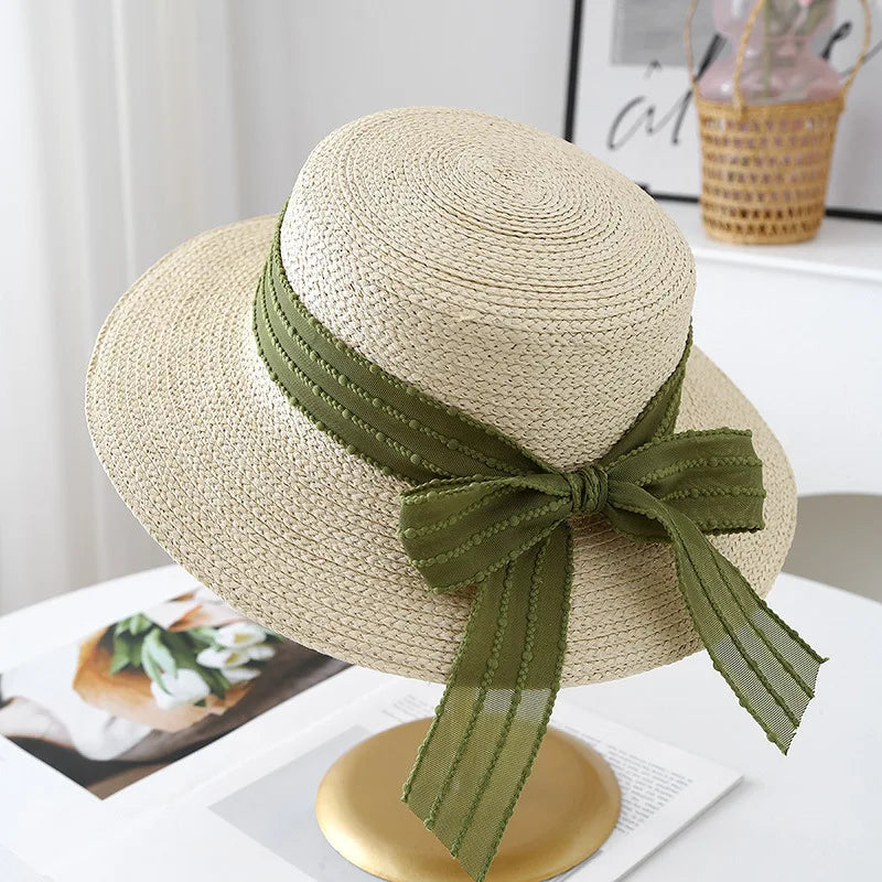Womens  Summer  " Sweet Bucket " Hat.  Breathable,  Sun Hat with  Elegant Flat Top, Bowknot, Casual