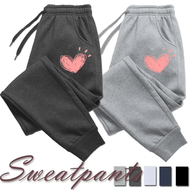Womens Heart Printed Sweatpants  for Autumn /Winter. Long Cotton Joggers, Womens  Sweat Pants
