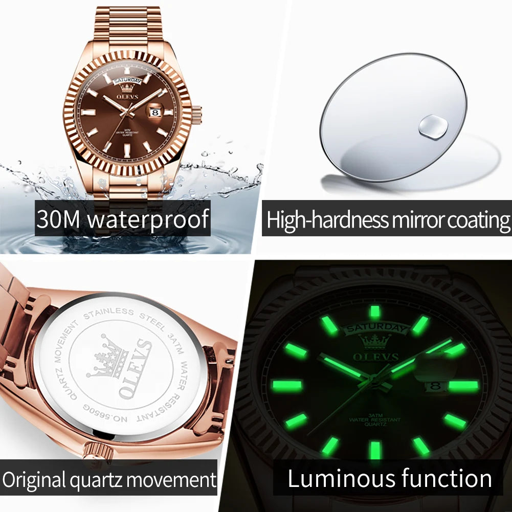 Men's Watch,  Top Brand Luxury Wrist Watch For Men , Fashion Rose Gold,  Stainless Steel,  Waterproof Watch, Day /Date /Quartz Clock.  Good availabilty!!!