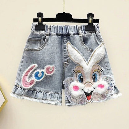 Baby Girl's Summer Cotton Denim Shorts/ Pants.   Toddler Kids,  Cute Swan Flower,  Soft Jeans for Teenage Girls.