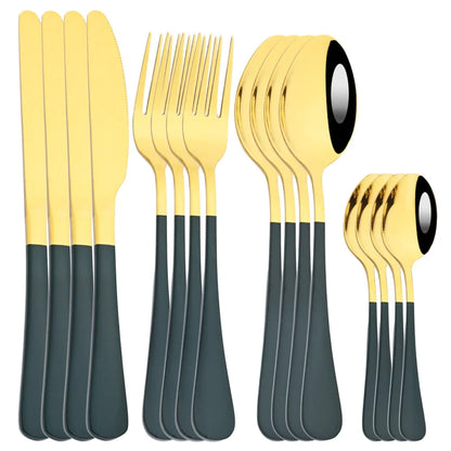 16Pcs Tableware Stainless Steel Dinnerware Set Knife Fork Coffee Spoon Mirror Flatware Dishwasher Safe Kitchen Silverware Set