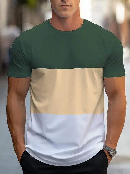 Summer fashion for  men.   Colorful,  geometric print pattern, leisure,  loose, street fitness,  high quality leisure men's T-shirt.  Nice FATHERS DAY choice!!!