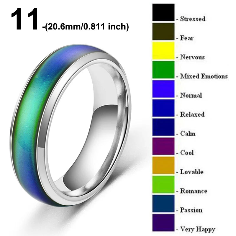 1pc Stainless Steel Mood Ring Changing Color Rings Emotion Feeling Temperature Ring For Women/ Men / Couples Rings Fashion Jewelry, 1 color to order but many moods to wear.  Use Sizing chart.