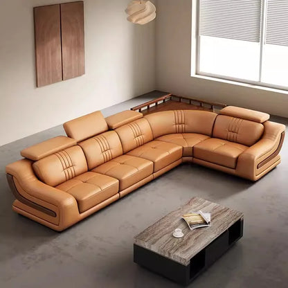 Premium Italian Genuine Leather Sofa Set.  Big Sectional Couch for Living Room,  With Adjustable Headrest