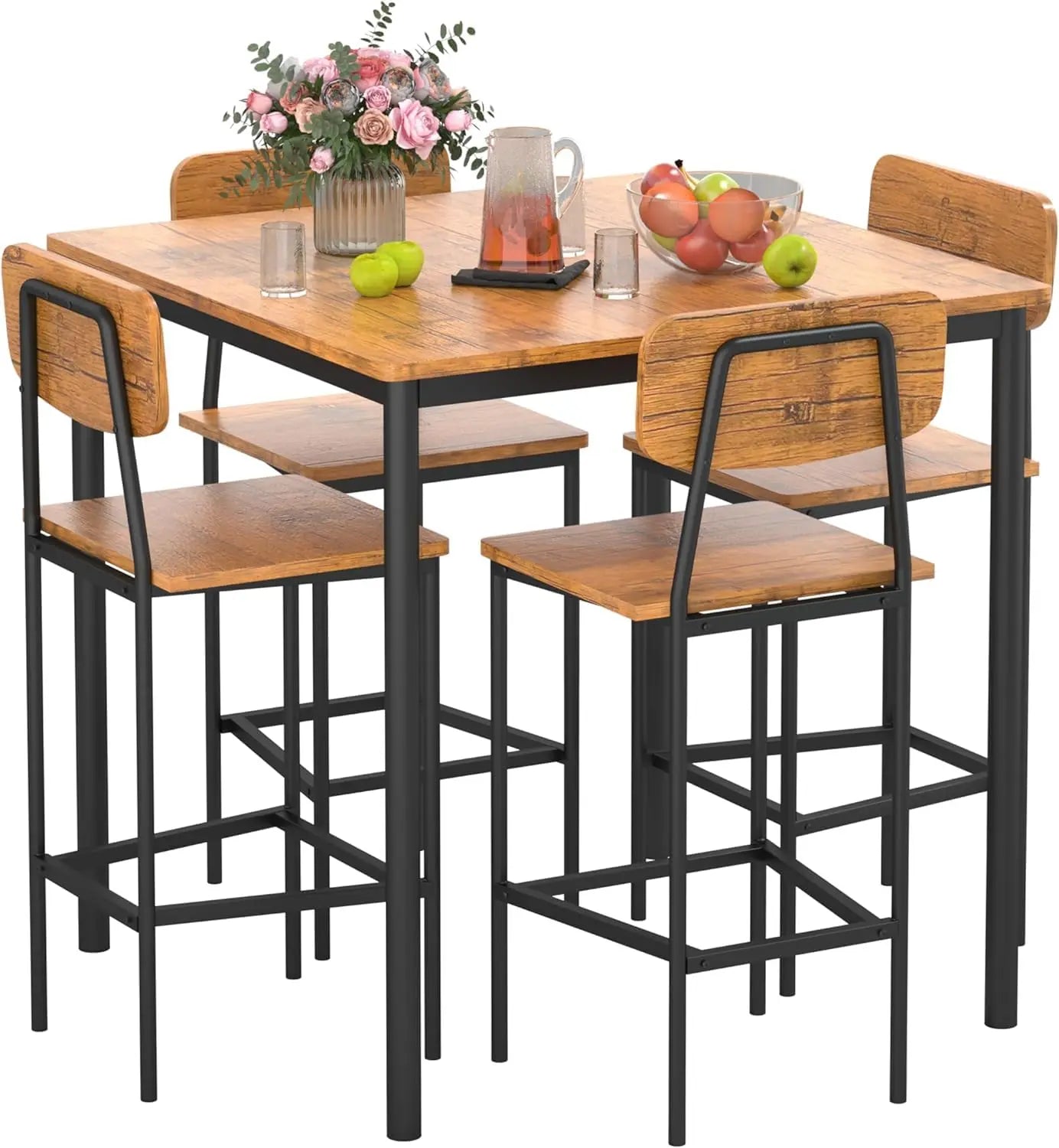 Kitchen Table and  4 Chairs, 5 Piece Dining Table Set, Sturdy,  Industrial Space -Saving, Dinette Set for Pub, Family, Customized
