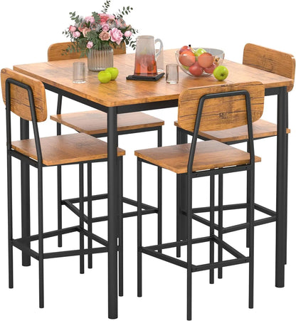 Kitchen Table and  4 Chairs, 5 Piece Dining Table Set, Sturdy,  Industrial Space -Saving, Dinette Set for Pub, Family, Customized