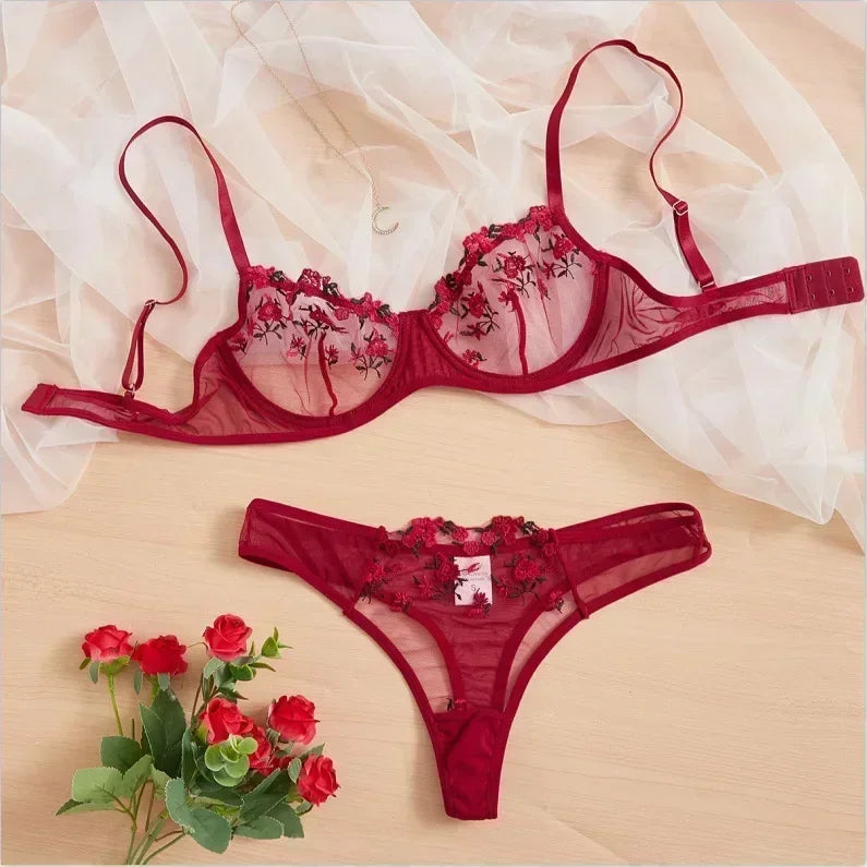New Sexy Lace Floral Lingerie Set,  Women's Underwear  with Transparent Bra