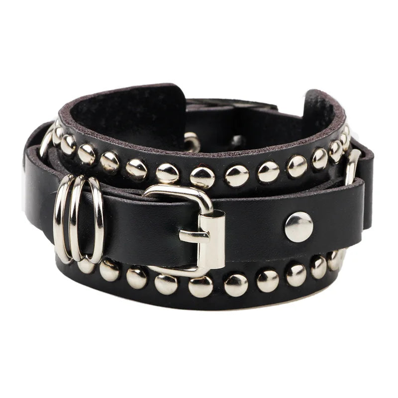 Punk Black White Rock Spikes Rivet Chains Bracelets for Women/ Men Gothic Punk Wide Cuff Leather,  Couples Bangle Jewelry. White is lowest on availability, BUT theres a Black/White 2fer that a great deal, even 2 people to sha
