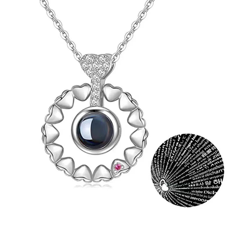 Love Heart Necklace  IN 100 Languages FOR  " I Love You".   Projection Pendant Jewelry For Mom Girlfriend Birthday Christmas Romantic Gifts