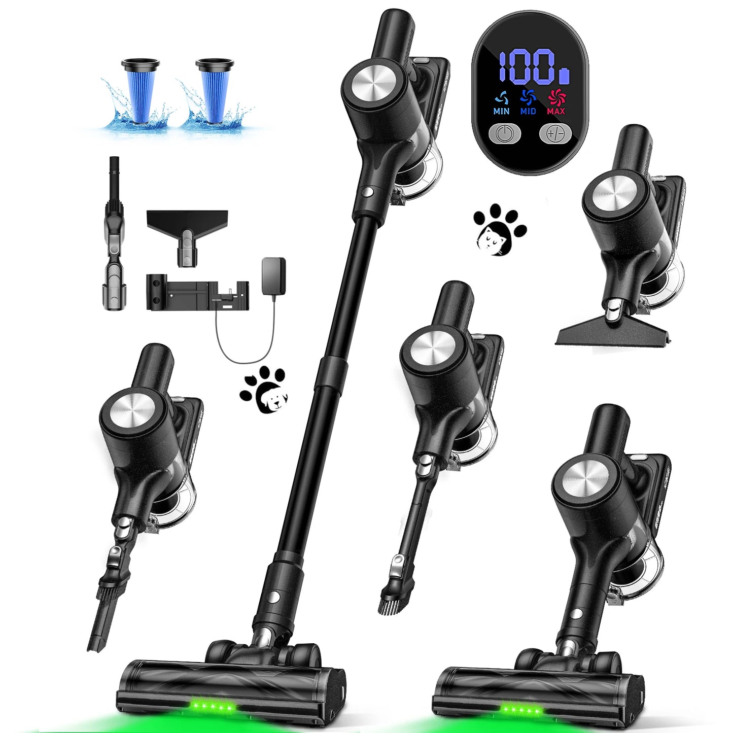 500W/55KPA Self-Standing Cordless Vacuum Cleaner,60 Mins Handheld Vacuum Cleaners,Smart LED Screen Vacuum for Carpet/Pet Hair