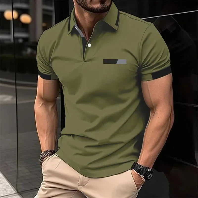 Men's Fitness, Casual Sports T-shirt for Gym,  Running,  Sports. Elastic,  Short-sleeved Polo Shirt, collar, Men's Slim Fit T-shirt