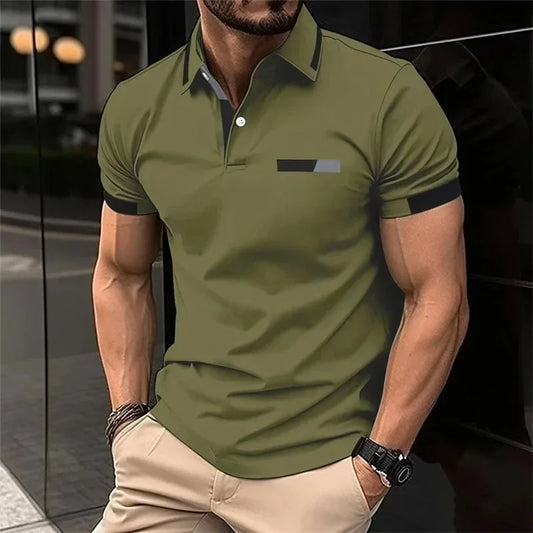 Men's Fitness, Casual Sports T-shirt for Gym,  Running,  Sports. Elastic,  Short-sleeved Polo Shirt, collar, Men's Slim Fit T-shirt