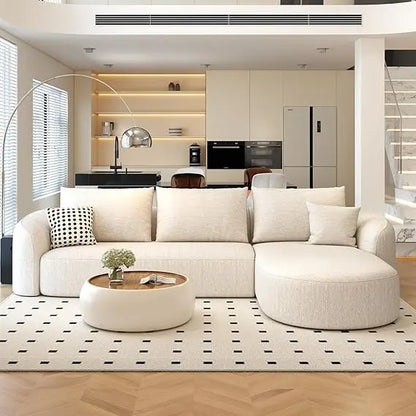 Sectional Couches Luxury Modern Curved Back Sofa, Minimalist Comfy L-Shape Boneless Cloud Couch for Living Room Apart