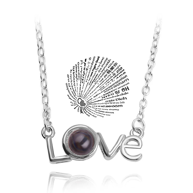 Love Heart Necklace  IN 100 Languages FOR  " I Love You".   Projection Pendant Jewelry For Mom Girlfriend Birthday Christmas Romantic Gifts