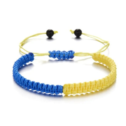 Handmade Blue & Yellow Ukraine Country Peace Love Woven Bracelet Leather Women/ Men Jewelry Gift, Adjustable