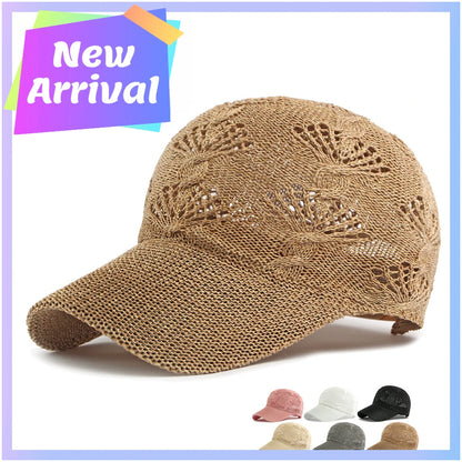 Summer Glossy Openwork Knit Baseball Cap for Women,Outdoor Sun Protection Hat Breathable Flattering Versatile.  BEIGE and KAIKI are gone.  Other colors are GOOD.