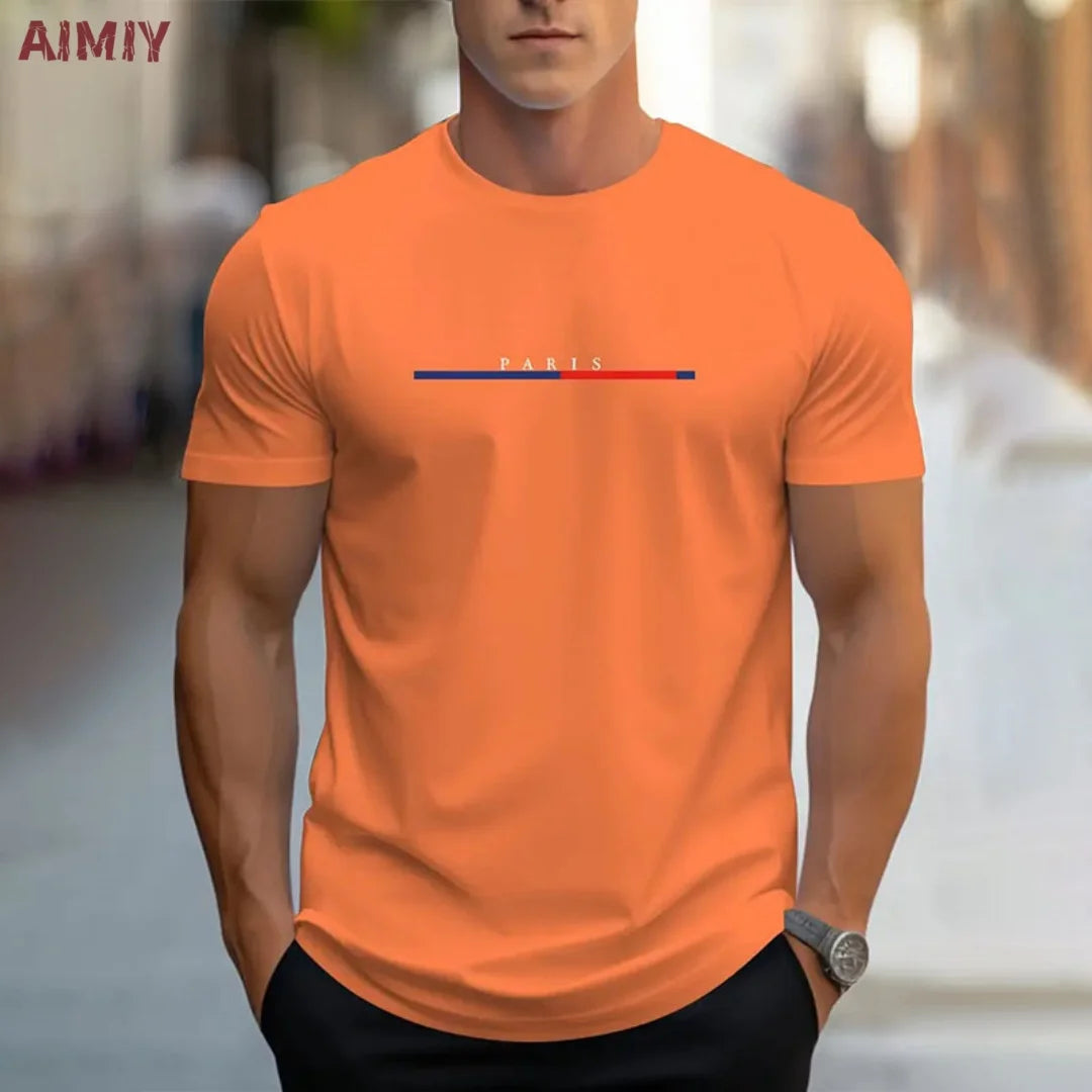 Summer Men's T-shirt Top,  Casual,  Loose Fit , Oversized T-shirt,  PARI Letter Pattern,  Printed Round Neck,  Short Sleeved Many Colors