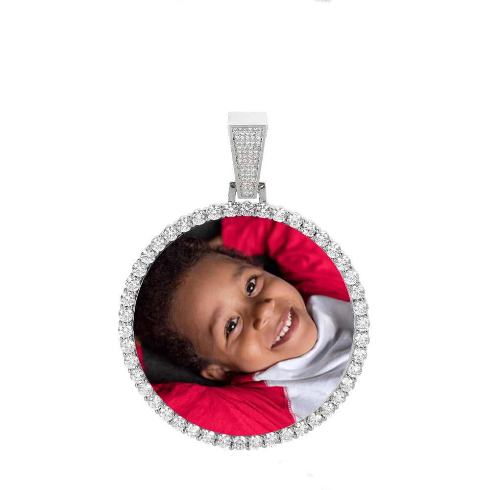 Hip Hop Jewelry Bling CZ Memorial Picture Frames Necklace Personalization Photo Custom 26/35/45/68.5MM Circle Medallions Pendant