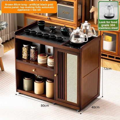 Small, Mobile tea table, Kettle integrated tea cabinet with Solid wood coffee table.  Tea cart Brewing tea table