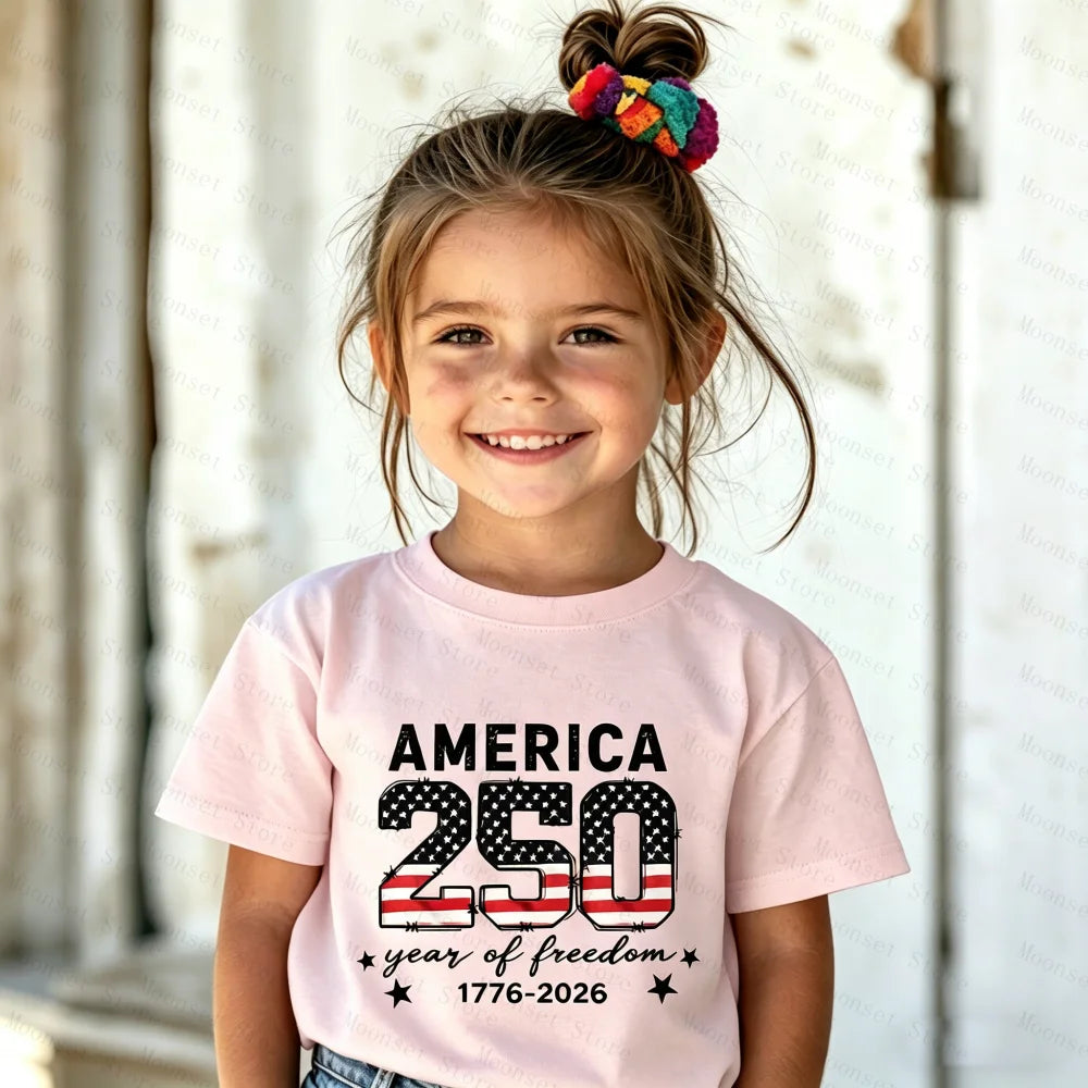 United States of America's 250th Anniversary.  Kids Shirts  with  Patriotic items and Flags for  4th of July T-shirt,  250 Years of Independence KIDS  Tops