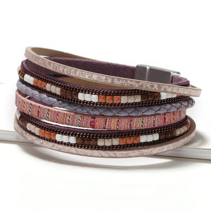 ZG Multilayer Brown Leather Bracelet For Women/Men  Fashion Creative Bohemian Hand Woven Magnetic Clasp Bracelet.  BLACK and BLUE are Available.  Measurement is 19.8 cm so that is 7.8 inches.