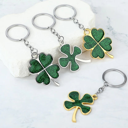 1pc Creative Lucky Four-Leaf Clover Keychains.  Couple Bag Charms,  Accessories, Metal Foliage Shape Car Key Ring Party Gift