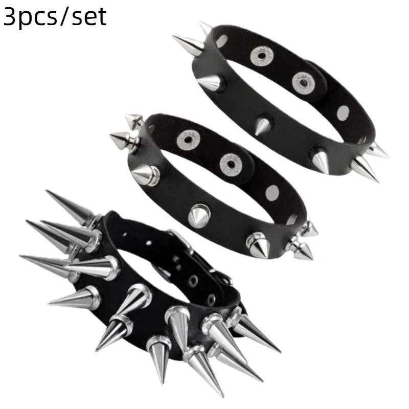 1 Set Bracelets For Men and  Women.   Spike,  Rivets, PU Leather Bracelet Bangles,  Jewelry Gift