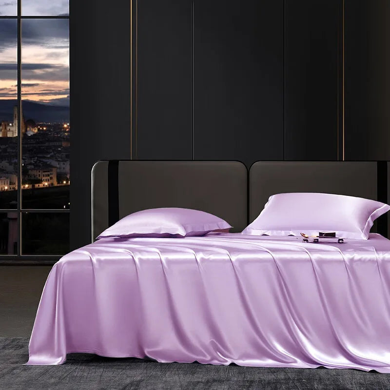 Solid 4pcs Silk Bedding Set with Duvet Cover,  Fitted/Flat Bed Sheet,  Pillowcase,  Bedspread and Coverlet,  Single / Double Bedsheet