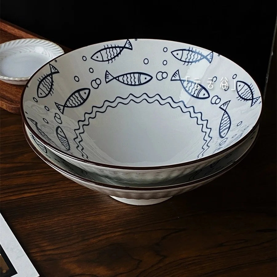 Large Size Hand-Painted Japanese Bowl for Soup,  Ramen, Etc.