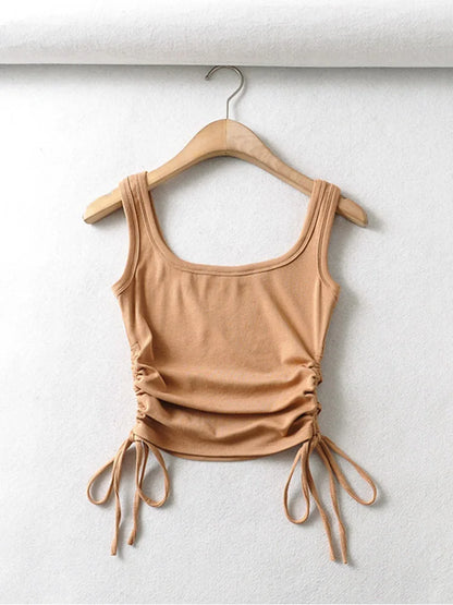 New Arrival Girls Casual Solid Colour, Two Side Drawstring , Vest Folds,  Shirring,  Tank/Camis
