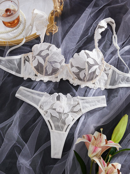 Fairy Lingerie  with Floral Valentine Charm.  Brief Panty Underwear Sexy Nighty Fancy Underwear Brief Set for Lady See Through Bra