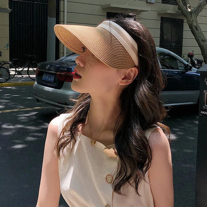 Style "A" is all gone( With the 3 Stripes. ) Styles "B" and "C" are available.  Summer,  Empty Top Straw Hat for Women, Outdoor for Sunscreen .  Visor for  Female,  Handmade,  UV Protection, Big Brim Sun Hat/Visor.    The pi