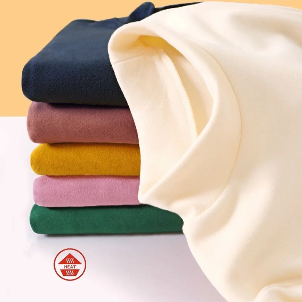 Children's Clothing,  Boys / Girls Winter Thermal T-shirts, Turtleneck,  Solid,  Long Sleeve,  Soft Warm Fleece,