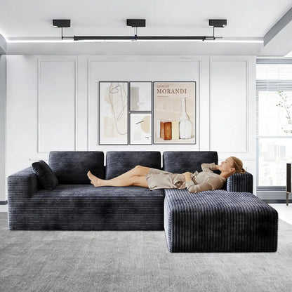 106" Corduroy Sectional Couch, Boneless L Shaped Couch with Deep Seat, Cloud Foam Sofa with Oversized Chaise,, Customized