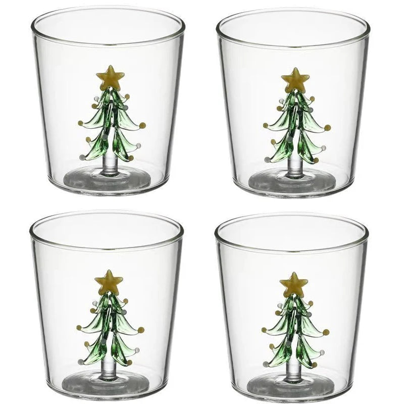 300ml Christmas 3D Glass Cup With Figurine Inside Stemless Glass For Wine Water Milk Goblet-drinking Glass Coffee Mug 1/2/4pcs