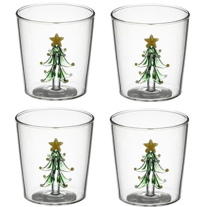 300ml Christmas 3D Glass Cup With Figurine Inside Stemless Glass For Wine Water Milk Goblet-drinking Glass Coffee Mug 1/2/4pcs