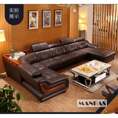 Premium Italian Genuine Leather Sofa Set.  Big Sectional Couch for Living Room,  With Adjustable Headrest