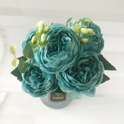 30cm Rose, Pink Silk Peony Artificial Flowers Bouquet  . 5 Big Head and 4 Bud  for Home Wedding Decoration indoor