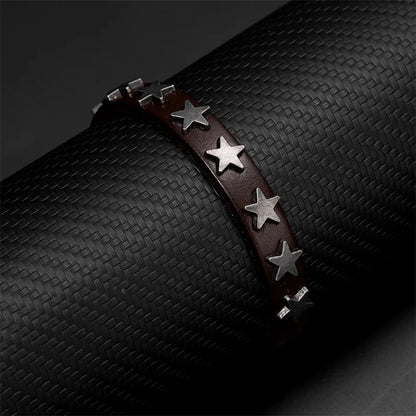 Classic Simple Fashion Leather Bracelets for  Men  and  Women.  Buckle Star Leather Wrap Bracelet & Bangle,  Couple Wristband Jewelry Gift