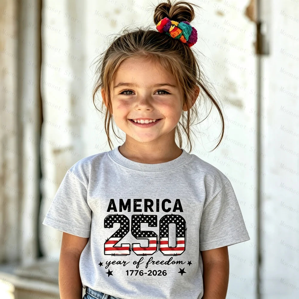 United States of America's 250th Anniversary.  Kids Shirts  with  Patriotic items and Flags for  4th of July T-shirt,  250 Years of Independence KIDS  Tops