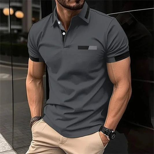 Men's Fitness, Casual Sports T-shirt for Gym,  Running,  Sports. Elastic,  Short-sleeved Polo Shirt, collar, Men's Slim Fit T-shirt