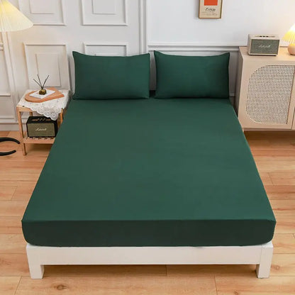 Kuup Polyester 3pcs Solid Color Queen Size Bedding Set - Fitted Sheet & Pillowcases with Elastic Band Mattress Cover
