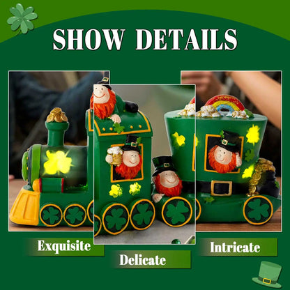 St Patricks Day Decorations For Home Train 2 Piece Set LED  Saint Patrick Gnomes Figurines Home Ireland Indoor Party Table Decor